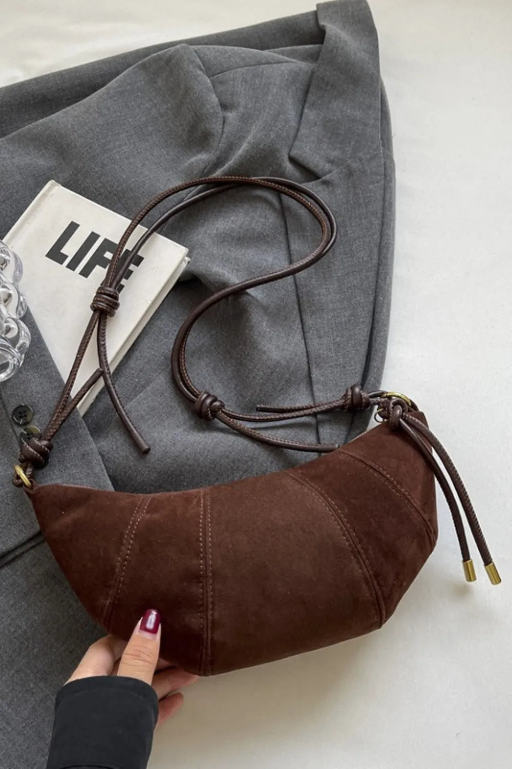 Leopard Print Suede Shoulder Bag with PU Leather Strap - Roe Creation
