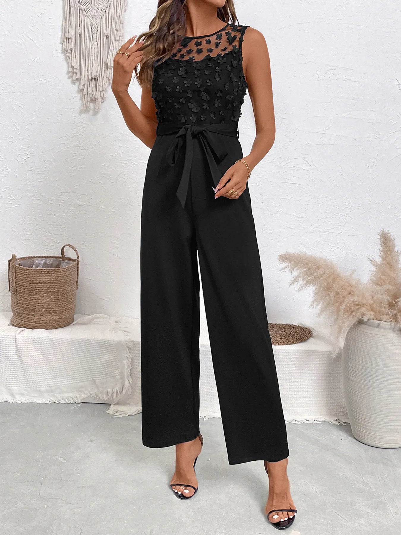 Flower Sleeveless Wide Leg Jumpsuit - Roe Creation
