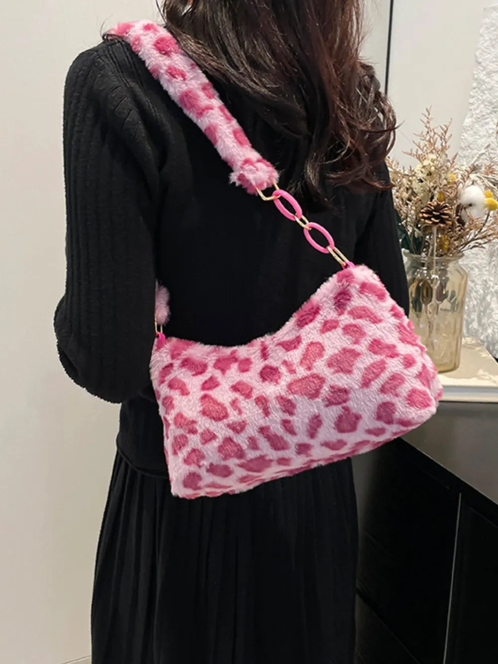 Leopard Print Fluffy Shoulder Bag - Roe Creation