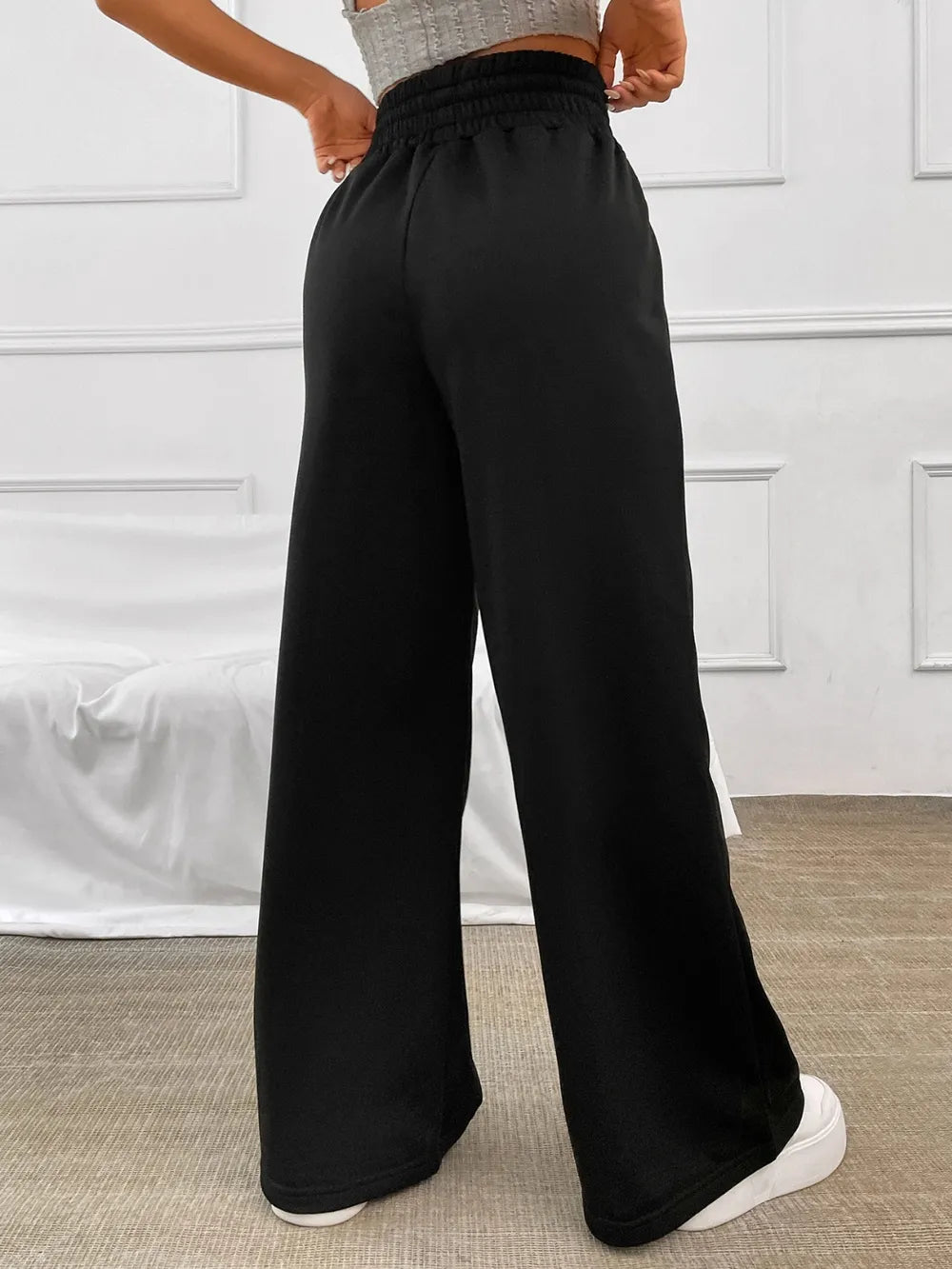 Honey Drawstring Elastic Waist Wide Leg Pants - Roe Creation