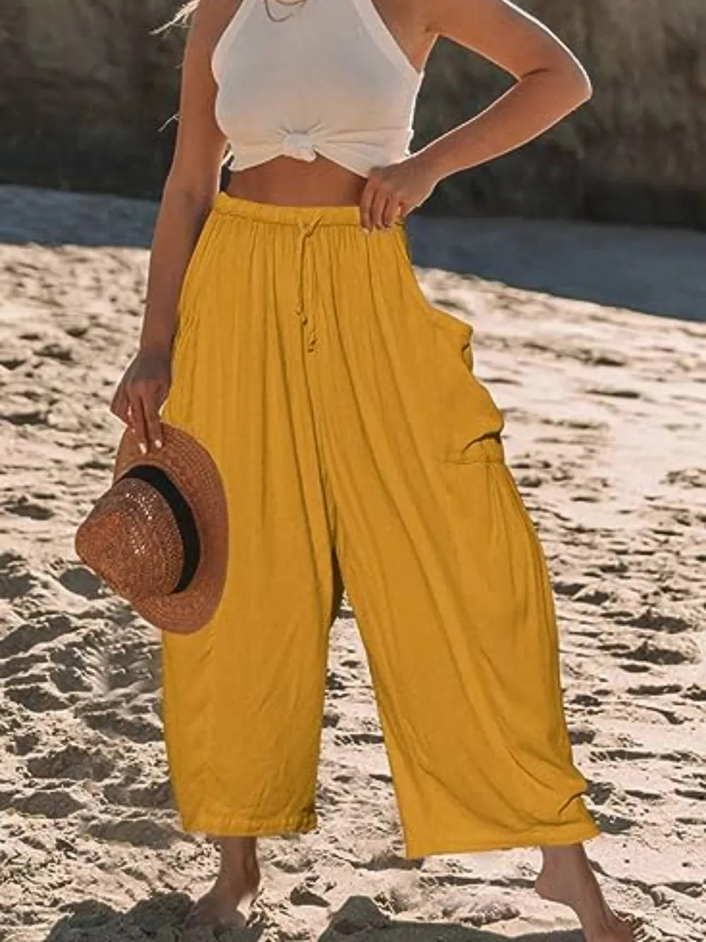 Full Size Wide Leg Pants with Pockets Plus Size - Roe Creation