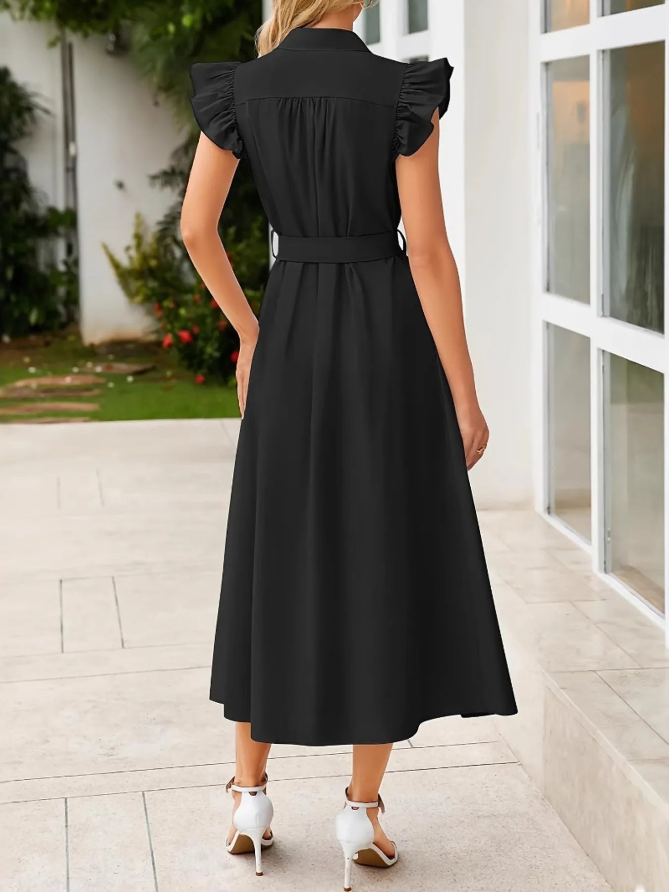 Ruffled Button-Front Midi Dress - Roe Creation