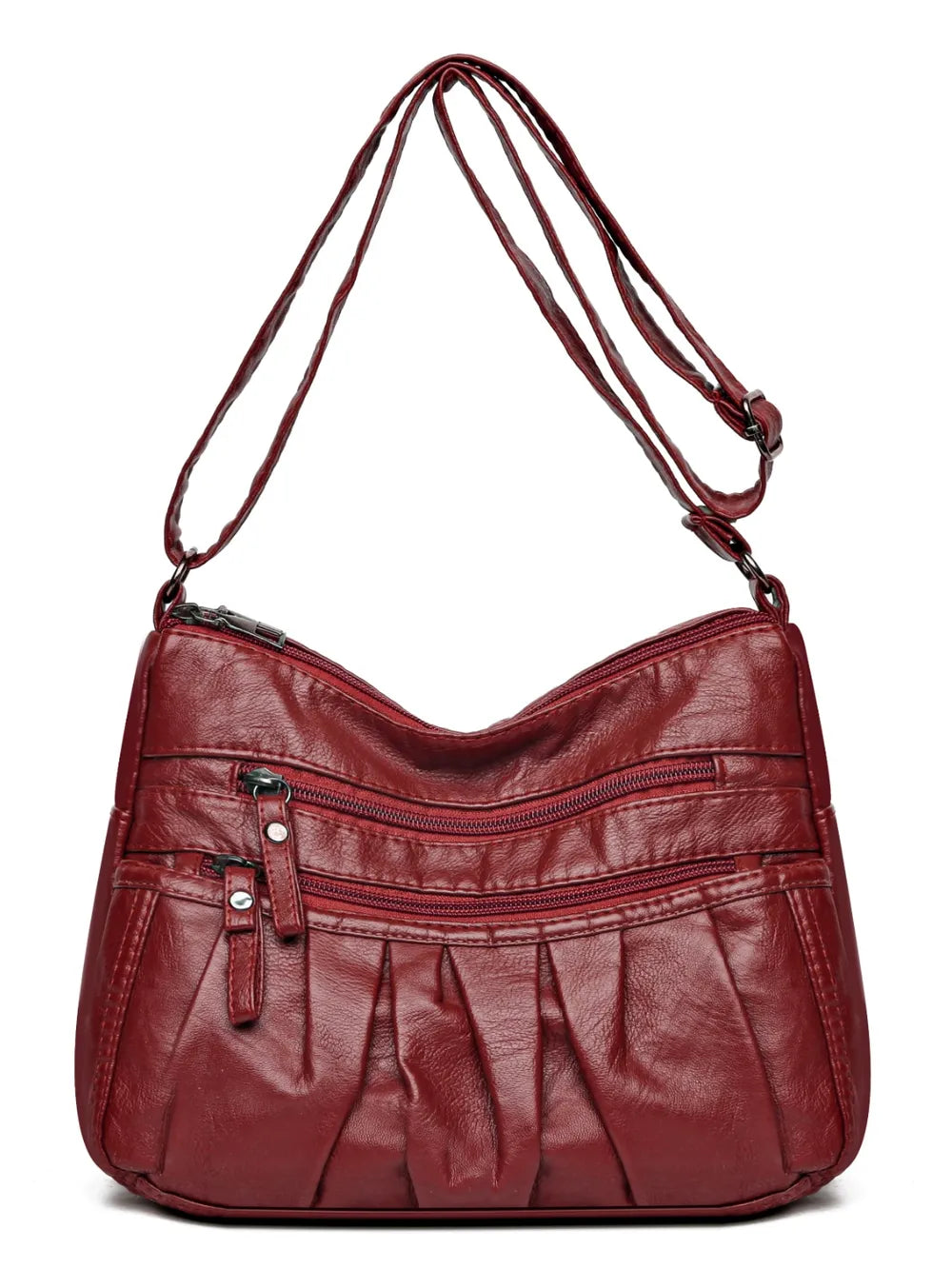 PU Leather Ruched Adjustable Strap Shoulder Bag - Roe Creation