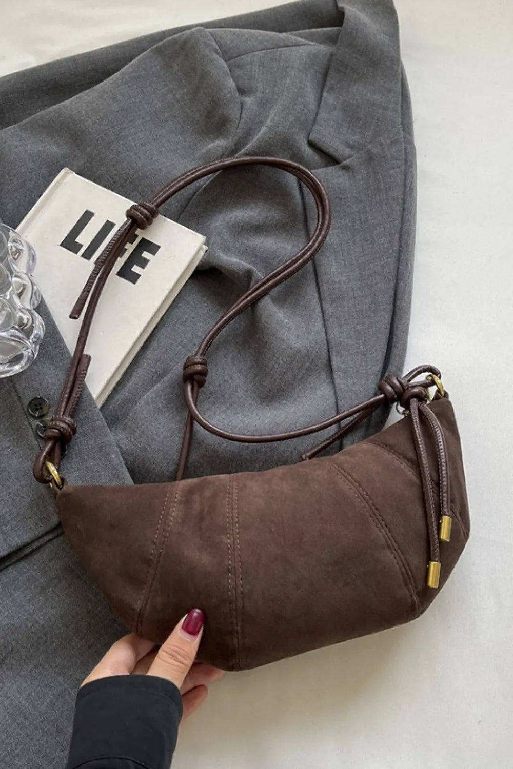 Leopard Print Suede Shoulder Bag with PU Leather Strap - Roe Creation