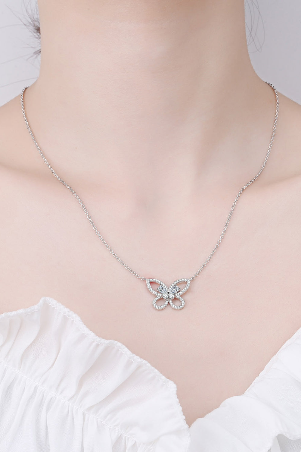Moissanite Butterfly Pendant Necklace - Roe Creation