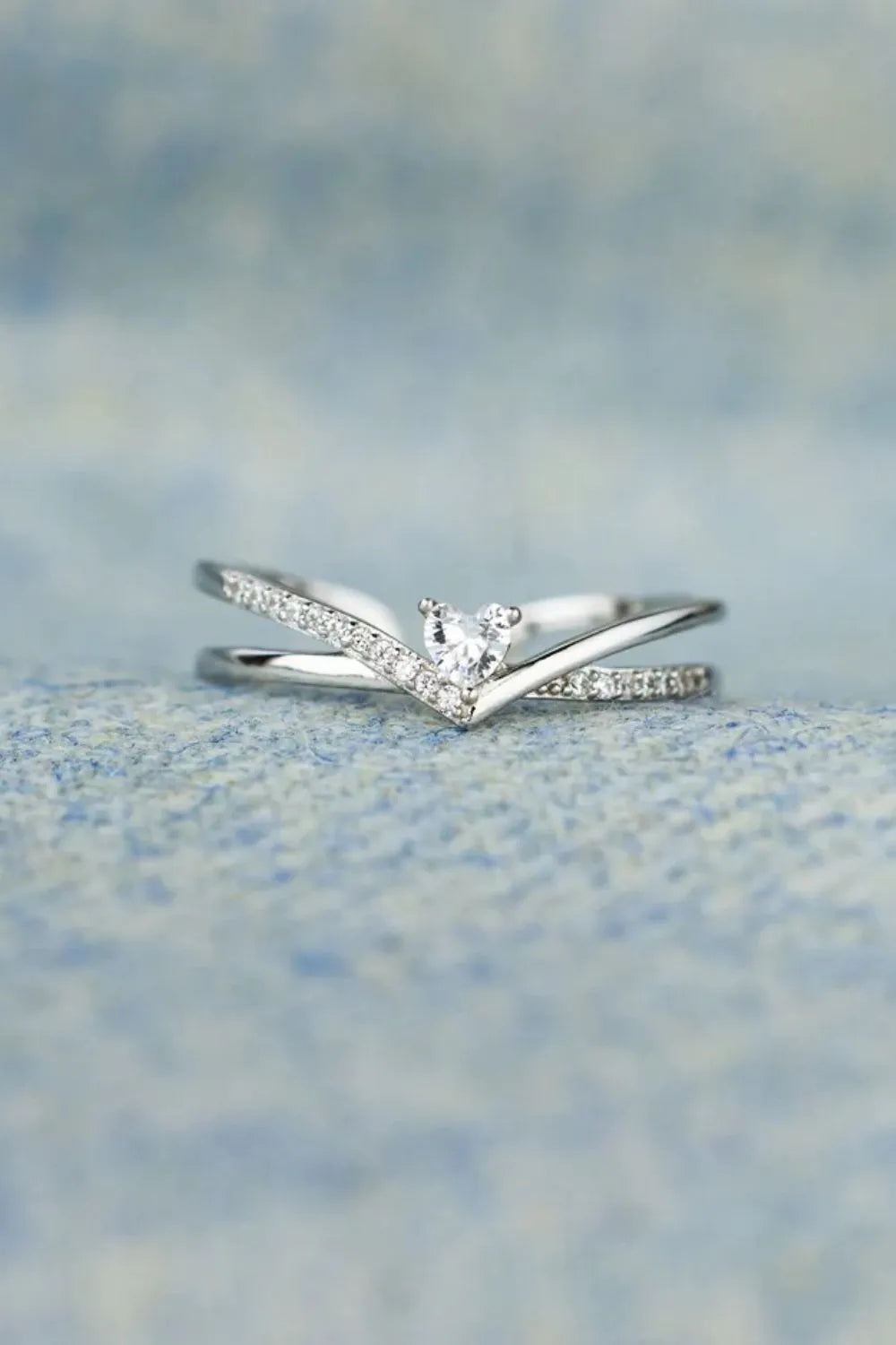 925 Sterling silver Inlaid Zircon Heart Open Ring - Roe Creation
