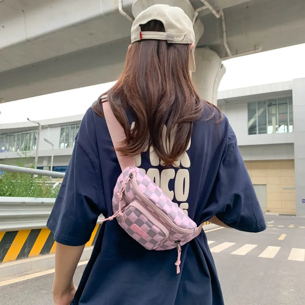 Checkered Nylon Crossbody Bag with Adjustable Strap - Roe Creation