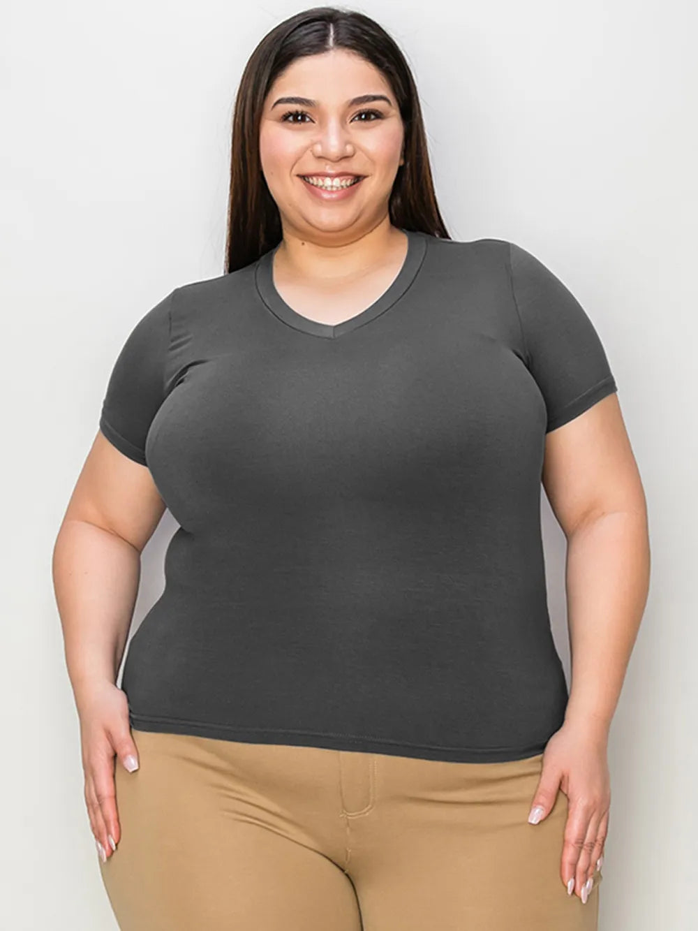 Basic Bae Full Size V-Neck High-Low T-Shirt - Roe Creation