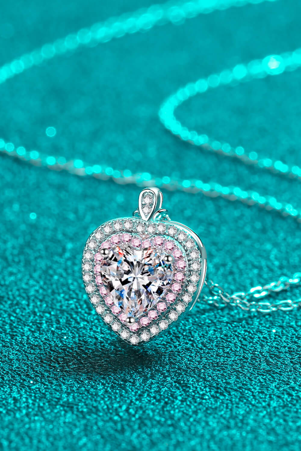 925 Sterling Silver 1 Carat Moissanite Heart Pendant Necklace - Roe Creation