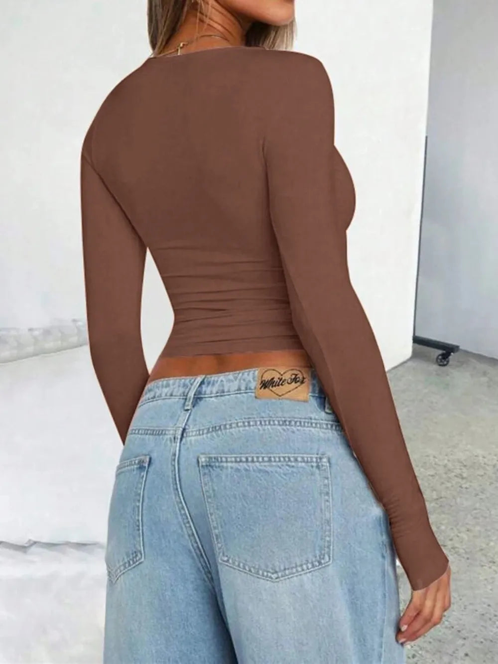 Solid Color Round Neck Long Sleeve T-Shirt - Roe Creation