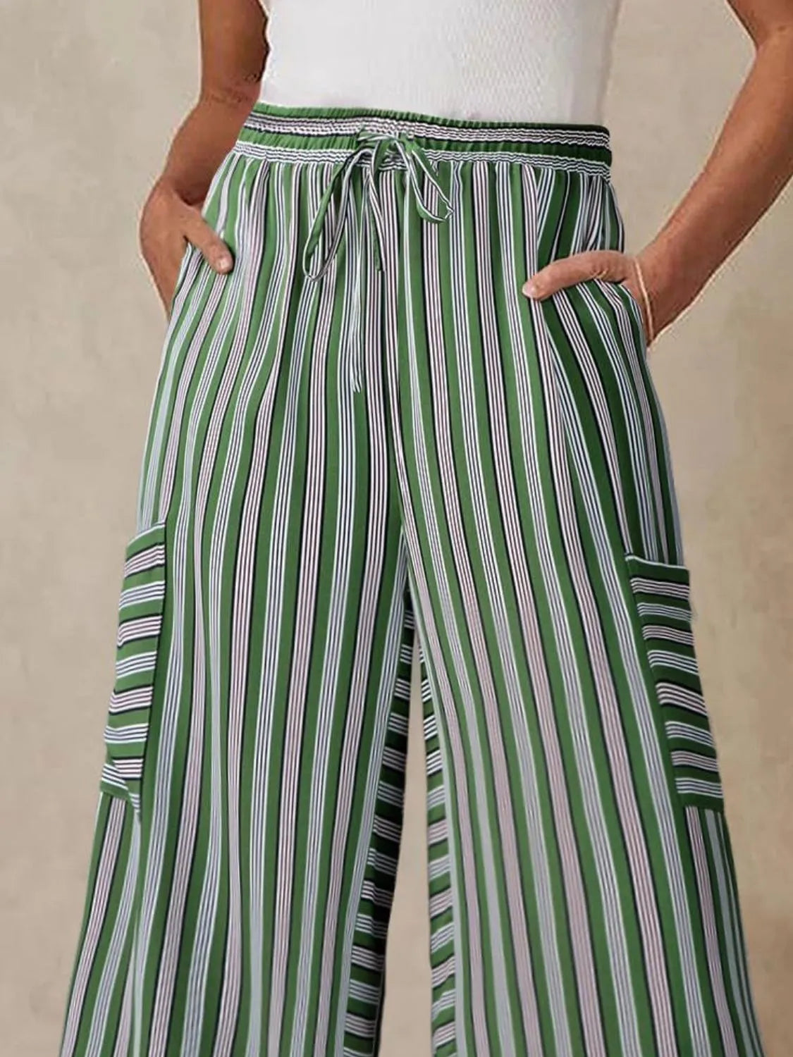 Contrast Striped Wide leg Pants - Roe Creation