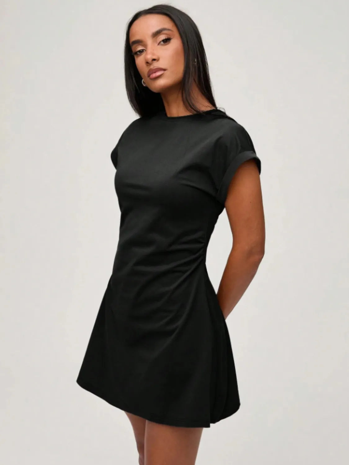 Round Neck Short Sleeve Mini Tee Dress - Roe Creation