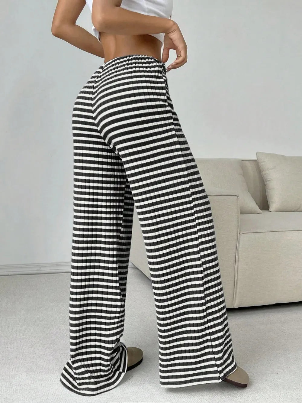 Tied Striped Wide Leg Pants - Roe Creation