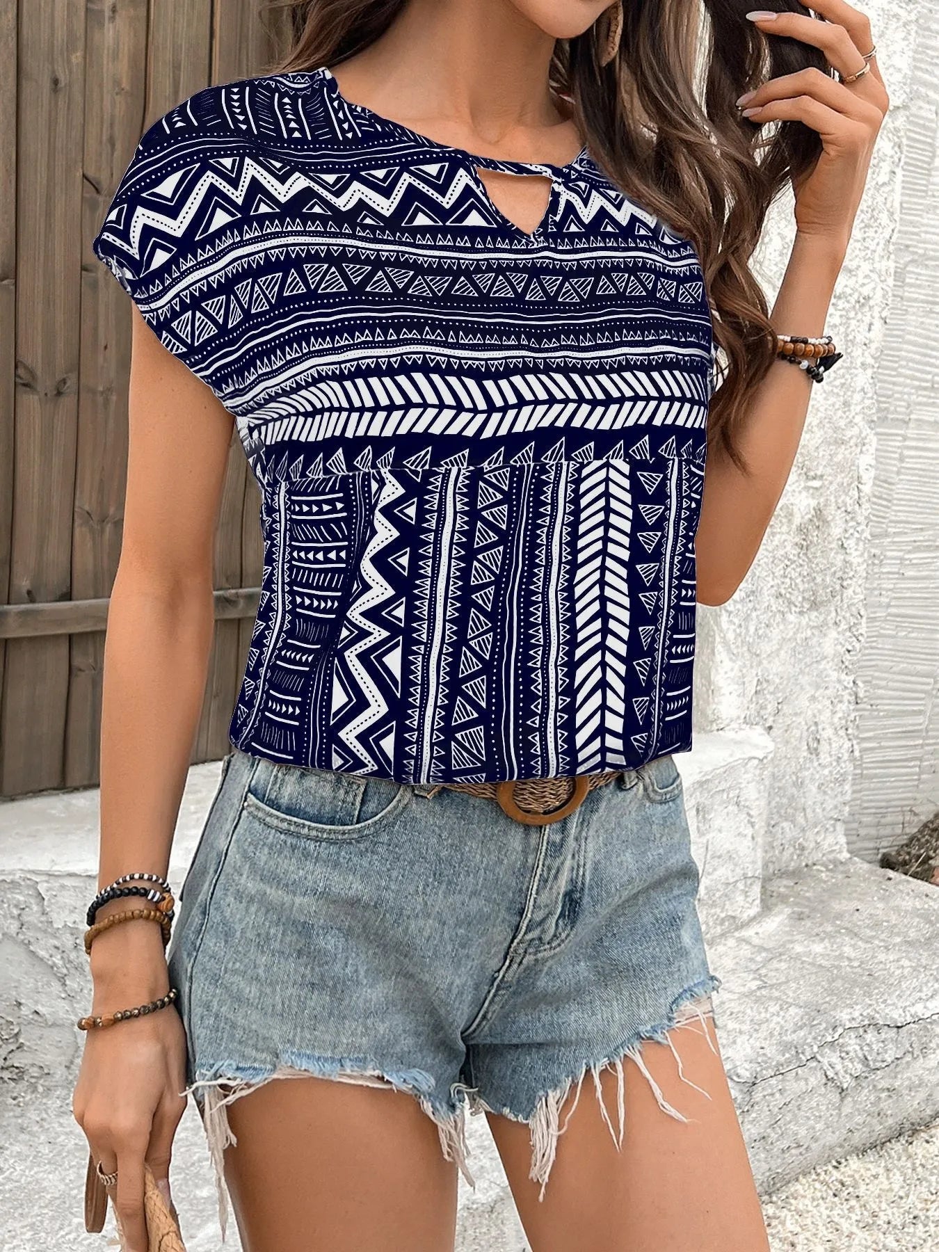 Boho Ethnic Short Sleeve Blouse - Roe Creation