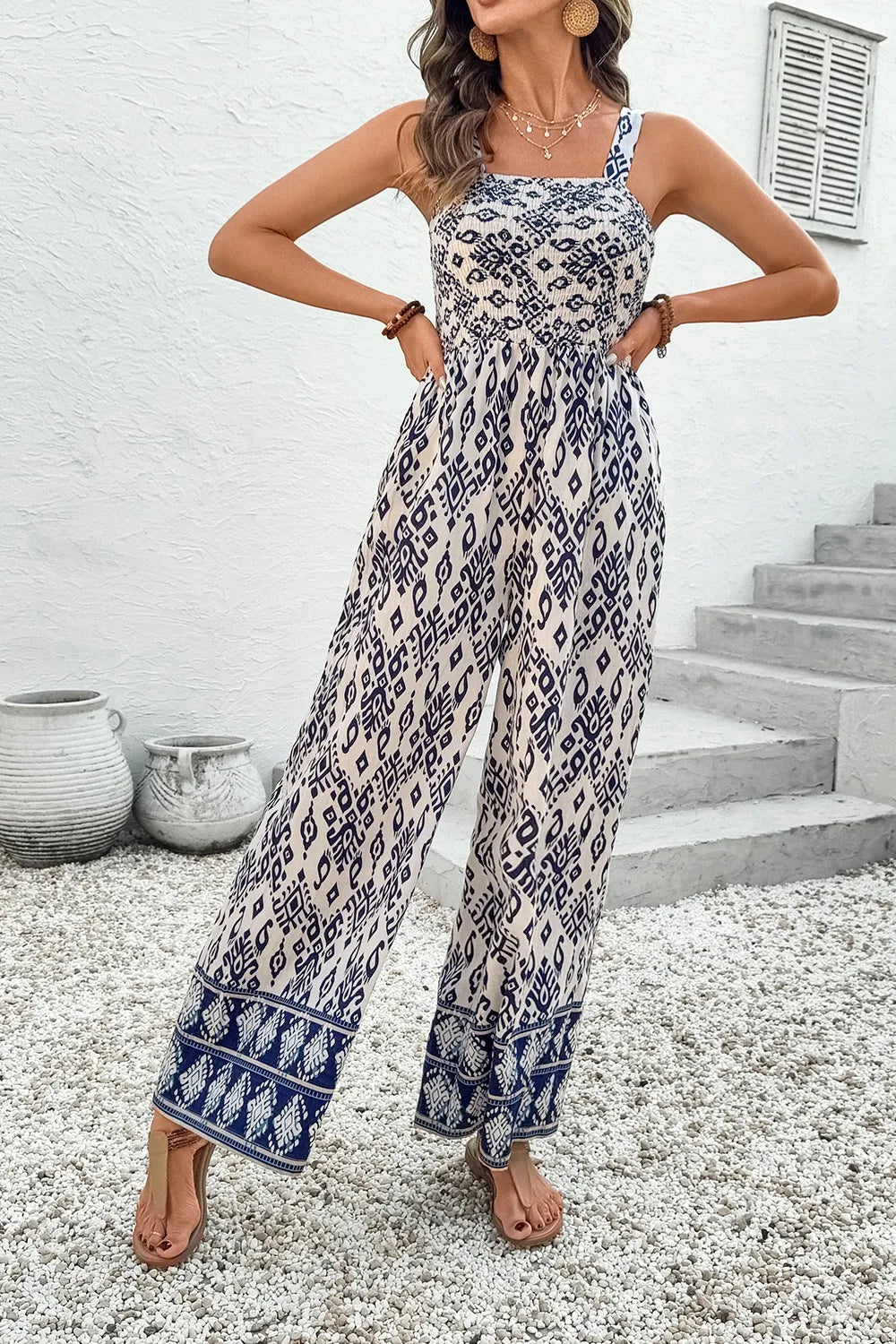 Bohemian Print Wide Leg Jumpsuit - Roe Creation