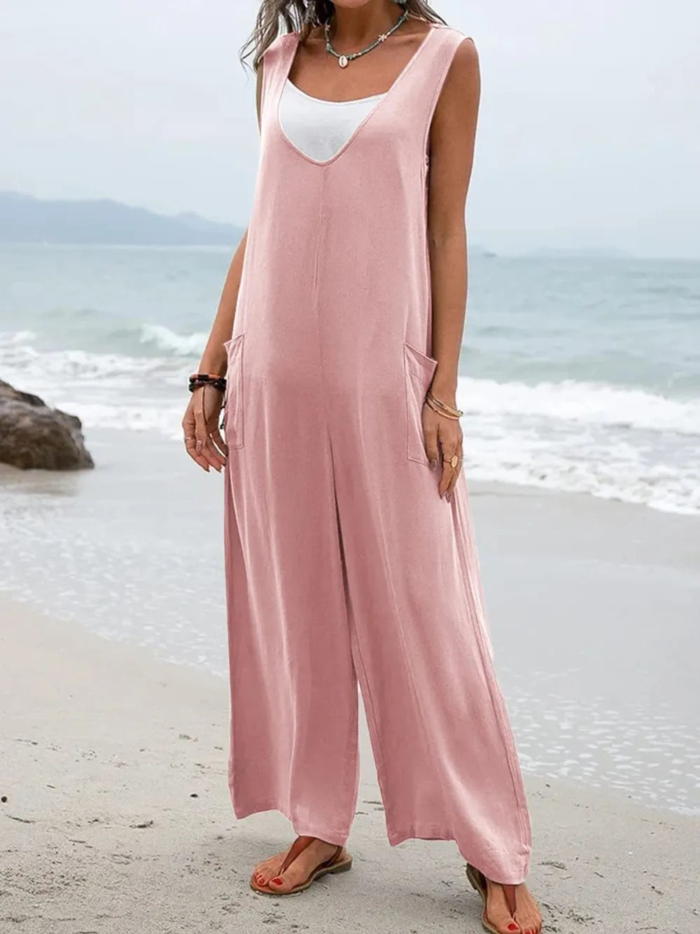 Full Size Wide Strap Jumpsuit with Pockets - Roe Creation