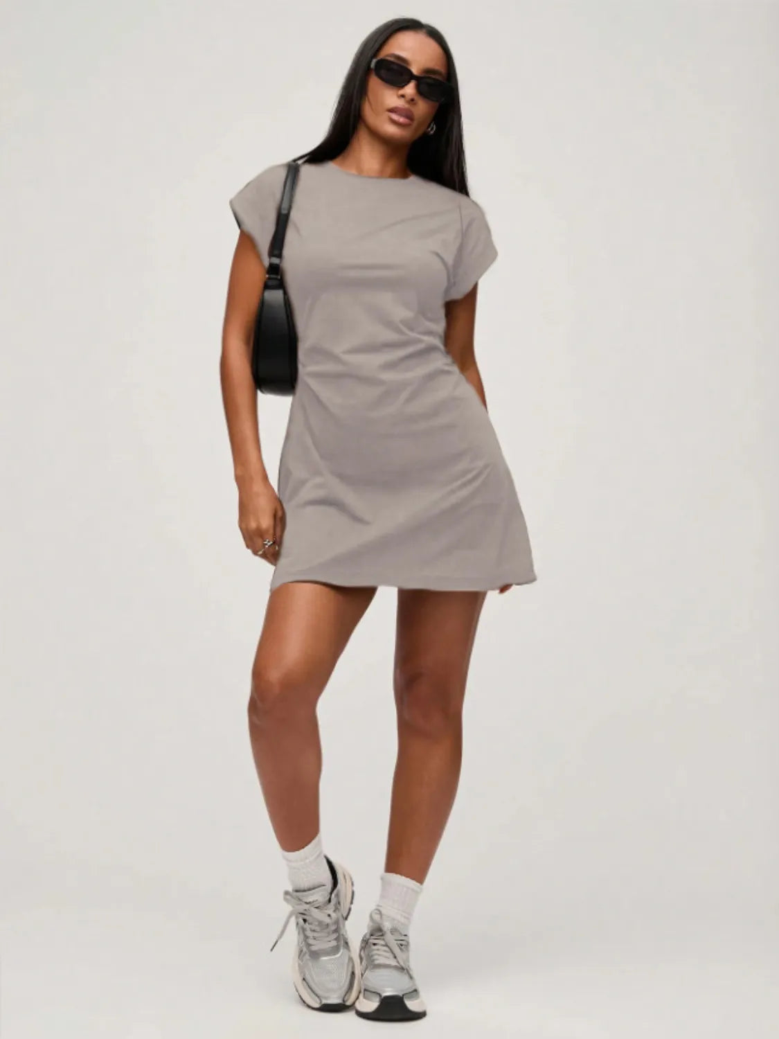 Round Neck Short Sleeve Mini Tee Dress - Roe Creation