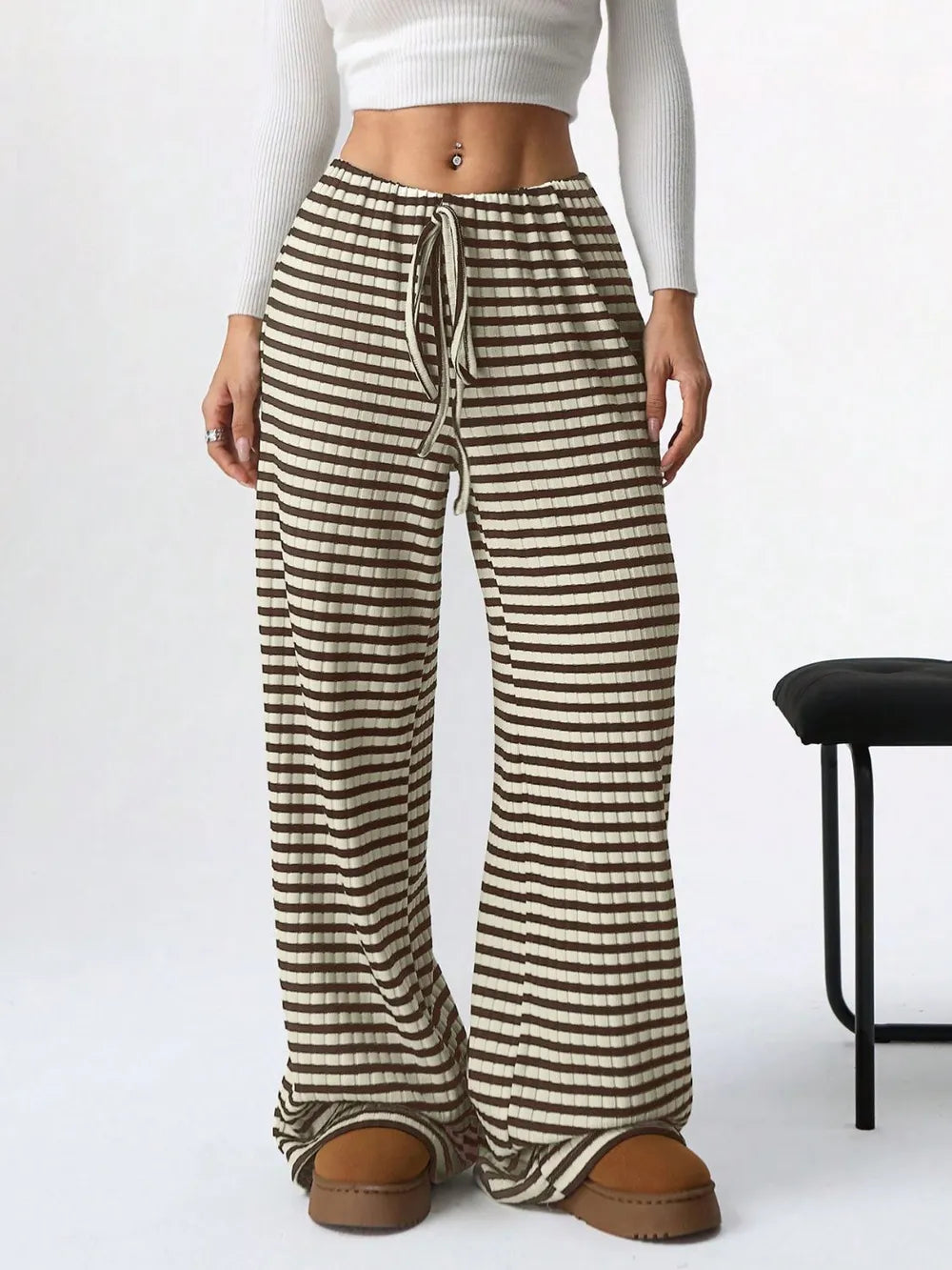 Tied Striped Wide Leg Pants - Roe Creation