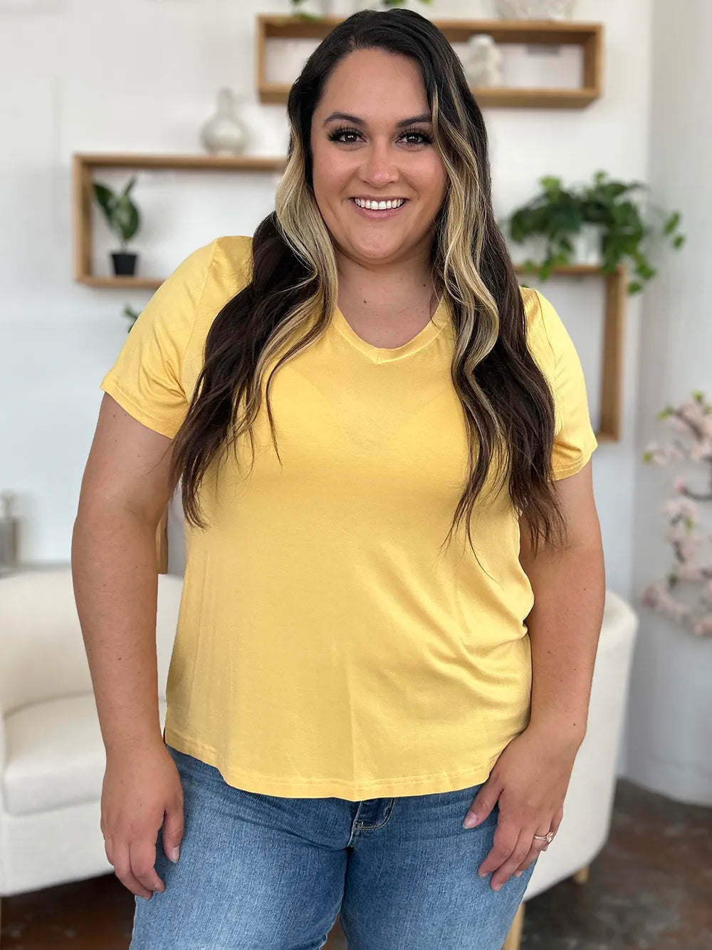 Basic Bae Bamboo Full Size V-Neck High-Low T-Shirt - Roe Creation