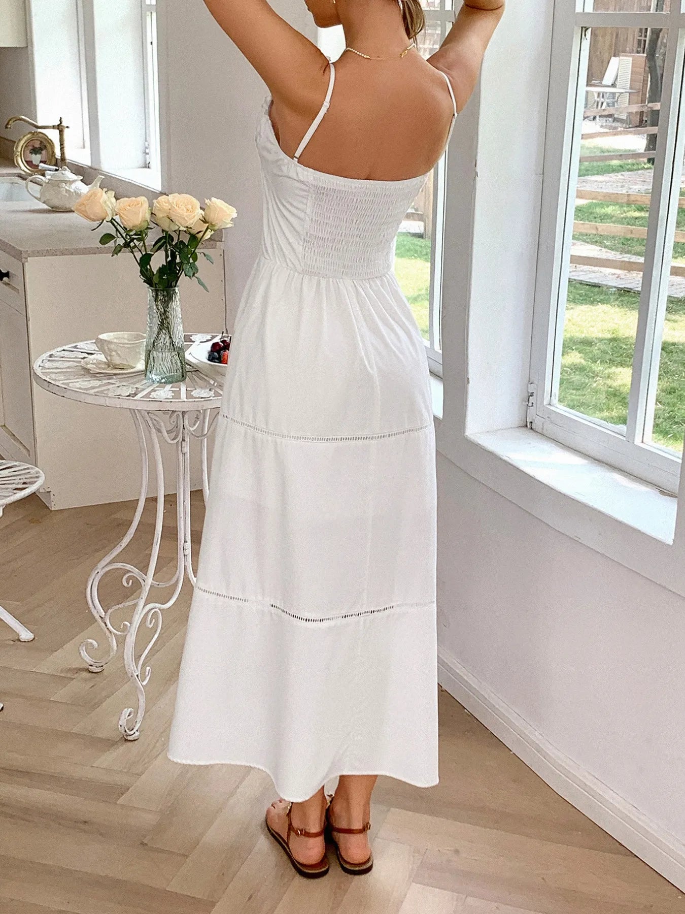 Smocked Back Tie Front Cami Dress - Roe Creation