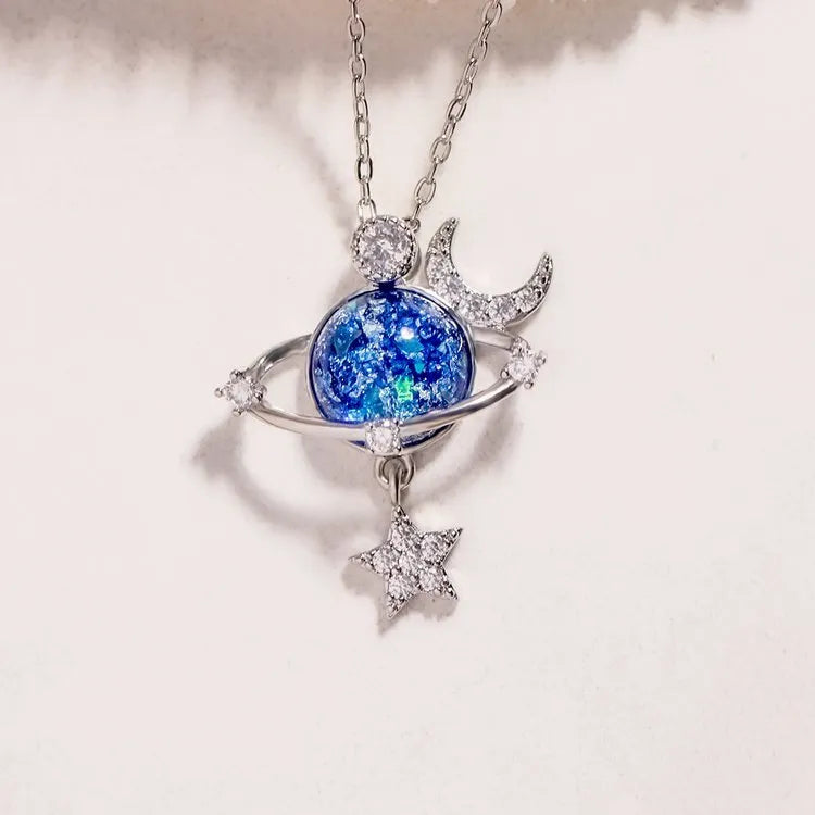 Starry Sky Inlaid Zircon Moon Star Necklace - Roe Creation