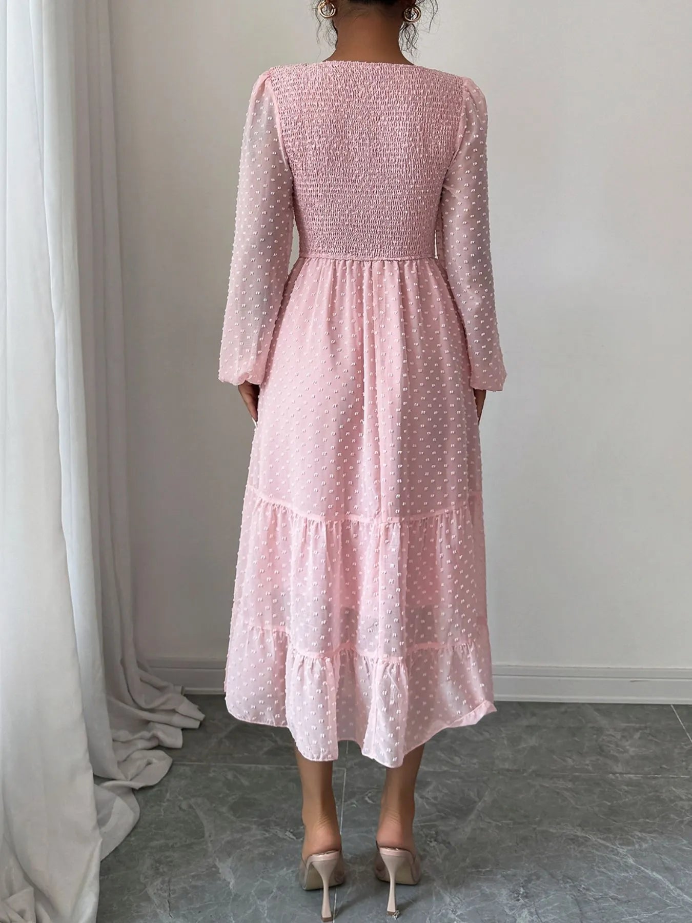 Polka Dot Long Sleeve Tiered Midi Dress - Roe Creation