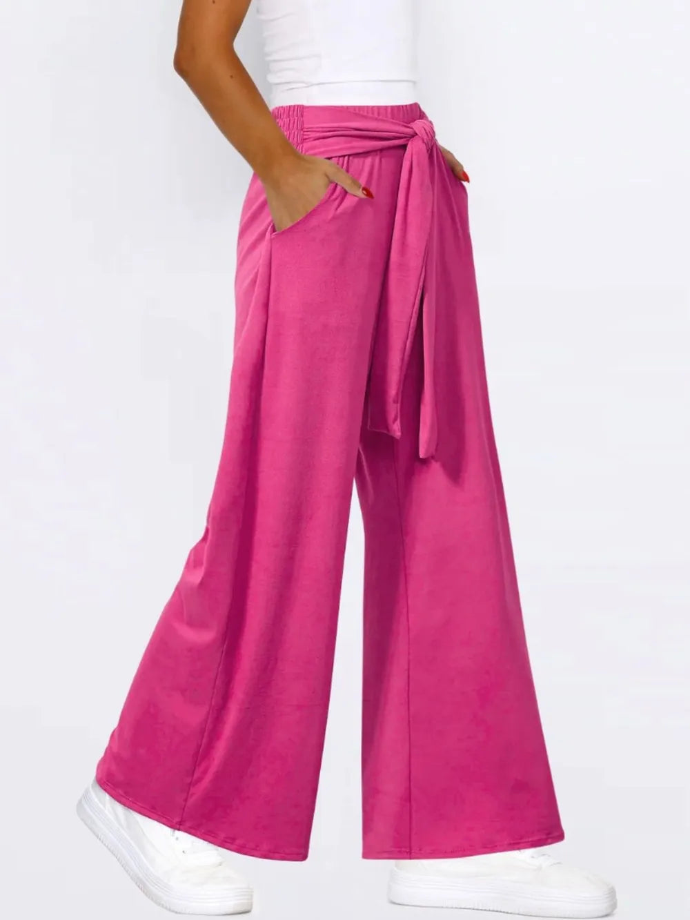 Tied Wide Leg Pants with Pockets - Roe Creation