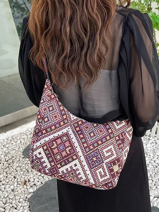 Ethnic Pattern Crossbody Bag with Adjustable Strap - Roe Creation