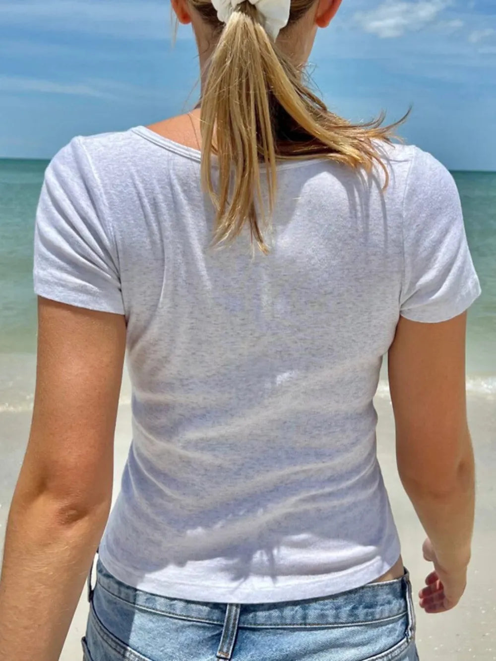 Devine Button Detail Short Sleeve T-Shirt - Roe Creation