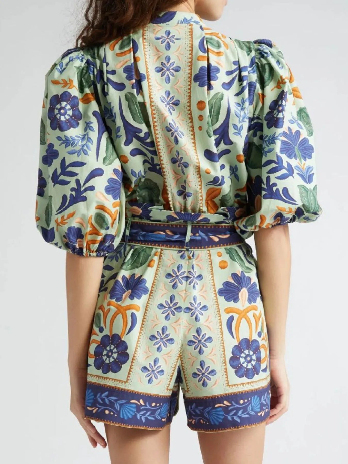 Floral Print Button Front Belted Romper - Roe Creation