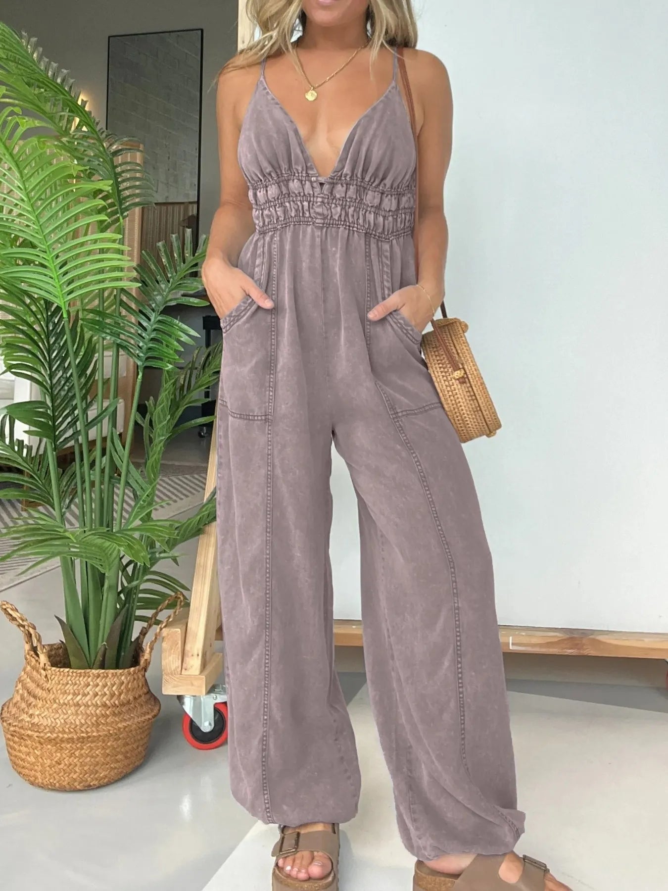 Full Size Wide Leg Spaghetti Strap Jumpsuit Plus Size - Roe Creation