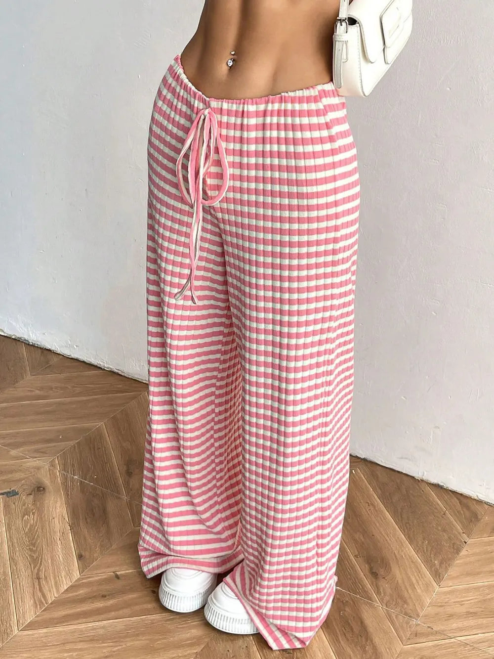 Tied Striped Wide Leg Pants - Roe Creation