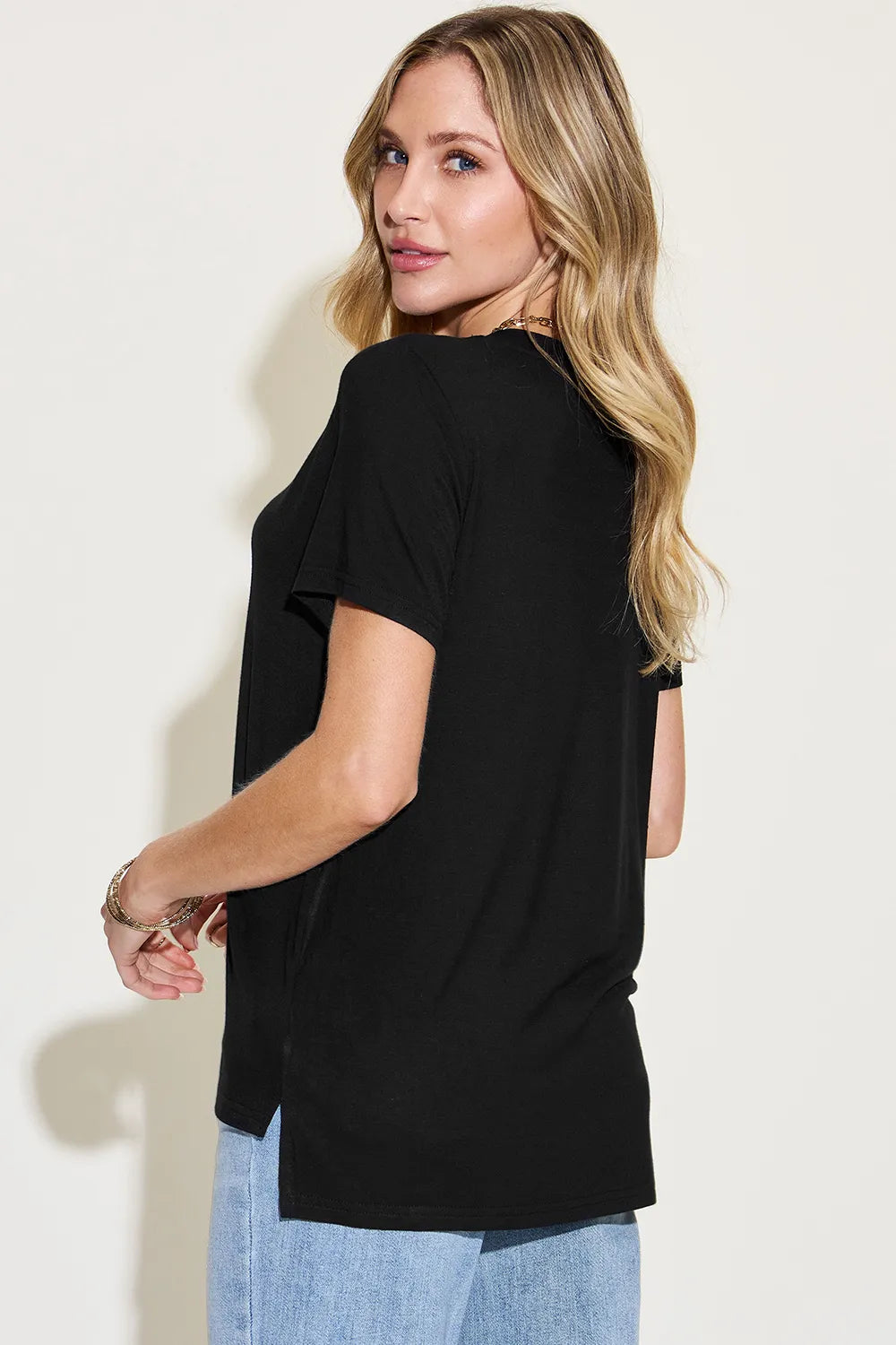 Basic Bae Full Size V-Neck High-Low T-Shirt - Roe Creation