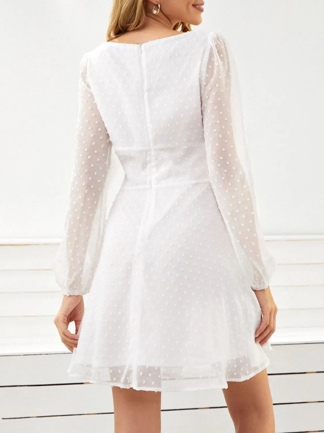 Swiss Dot Long Sleeve Mini Dress - Roe Creation