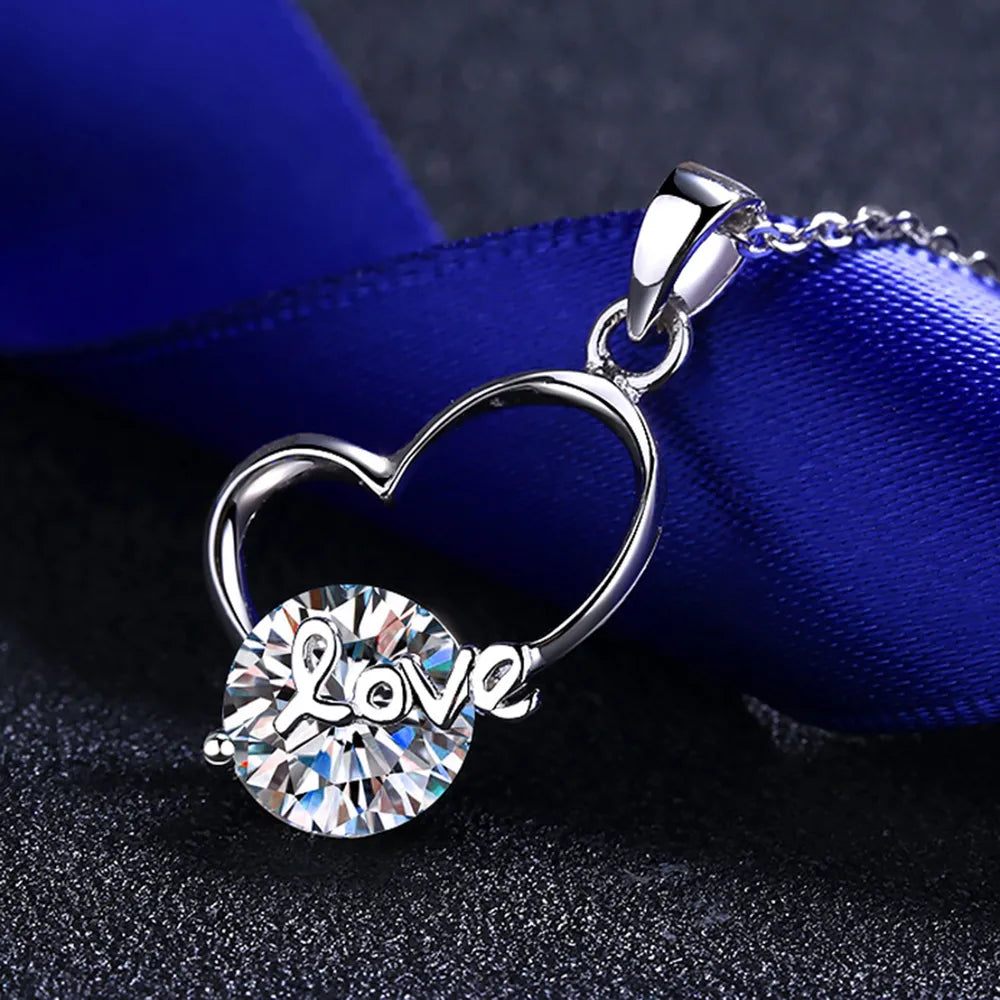 2 Carat Moissanite Heart 925 Sterling Silver Necklace - Roe Creation