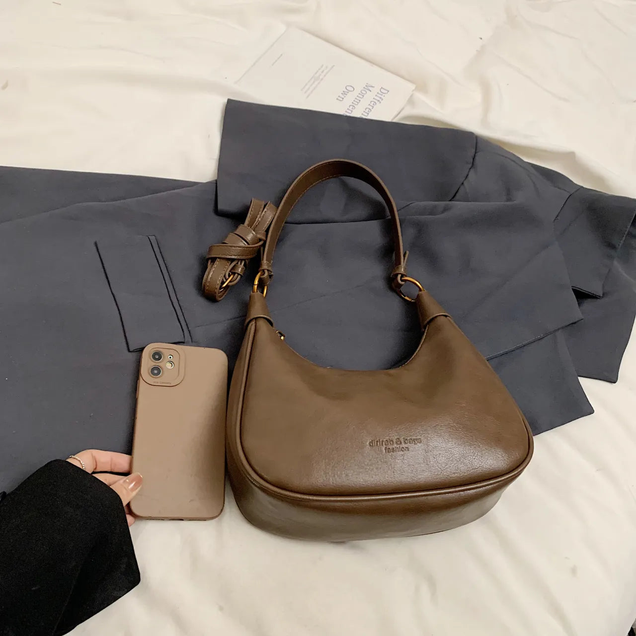 Curved Leather Shoulder Bag - Roe Creation