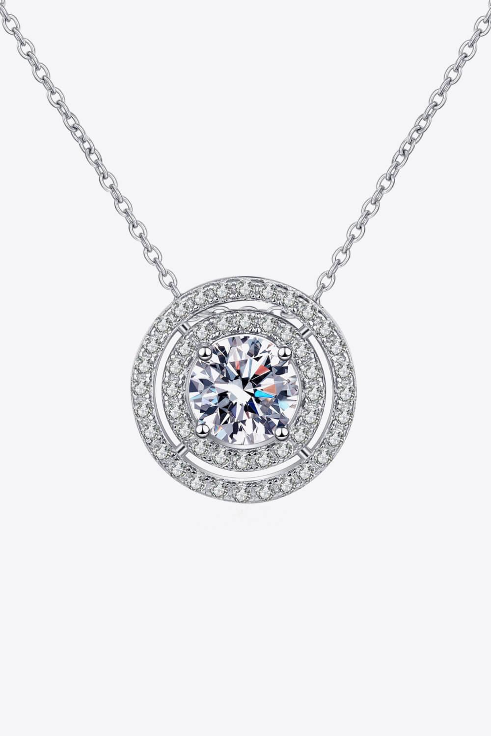 Moissanite Round Pendant Rhodium-Plated Necklace - Roe Creation
