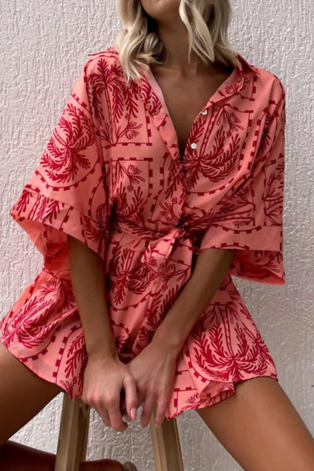 Printed Tie Waist Romper - Roe Creation