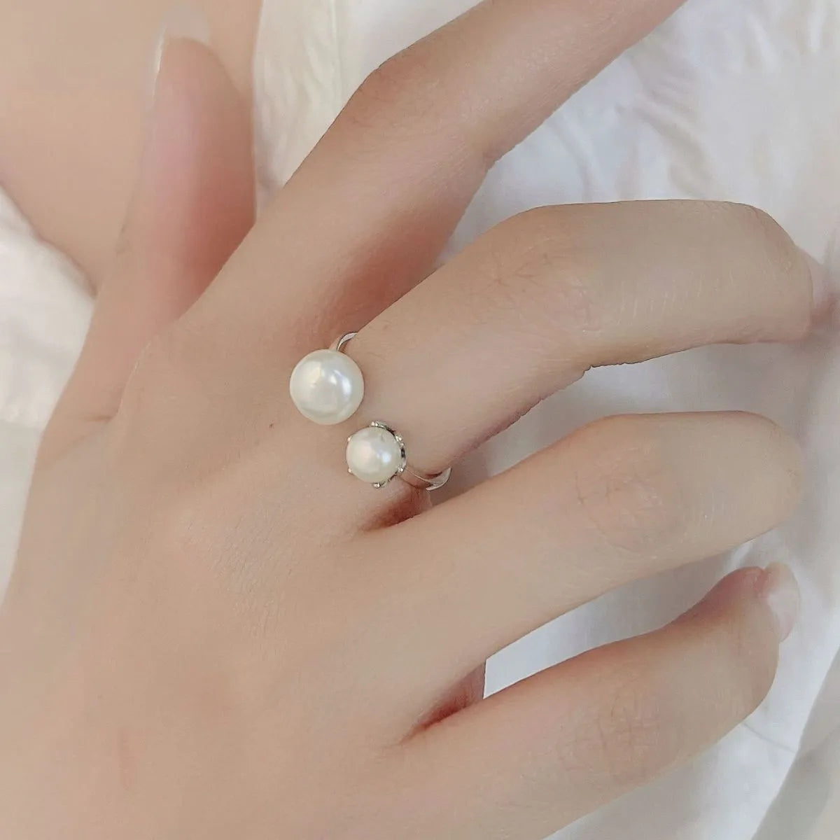 Pearl 925 Sterling Silver Open Ring - Roe Creation