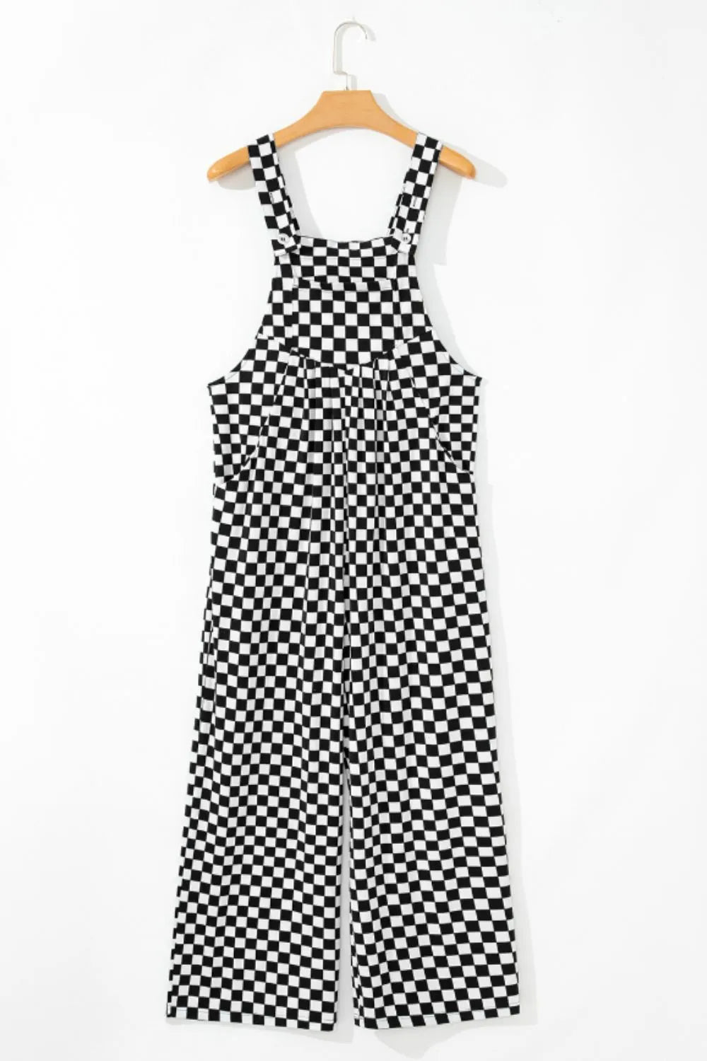 Checkered Print Pocketed Wide Leg Jumpsuit - Roe Creation