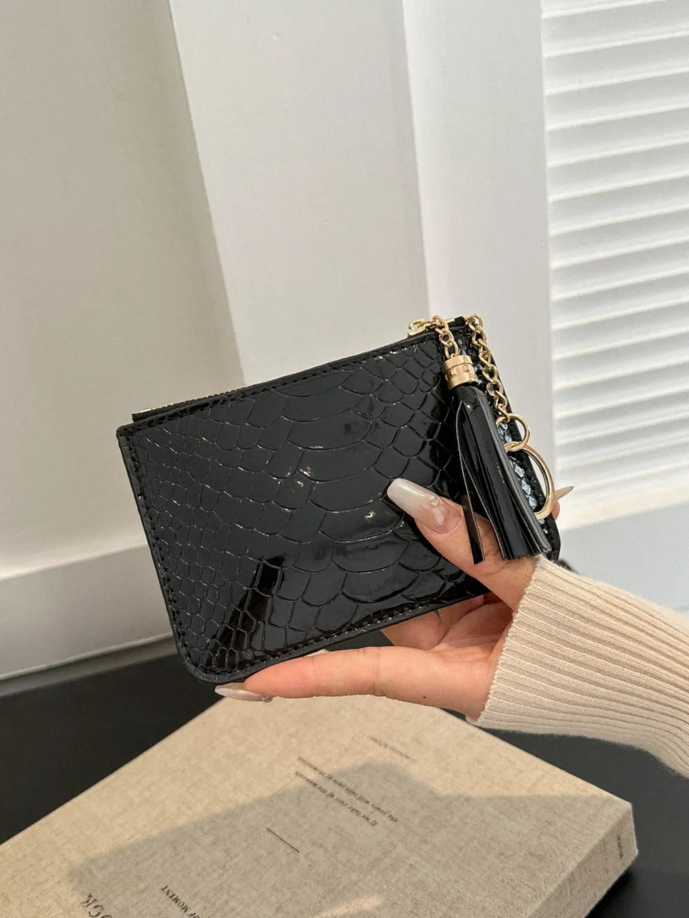 PU Leather Tassel Trim Card Case - Roe Creation
