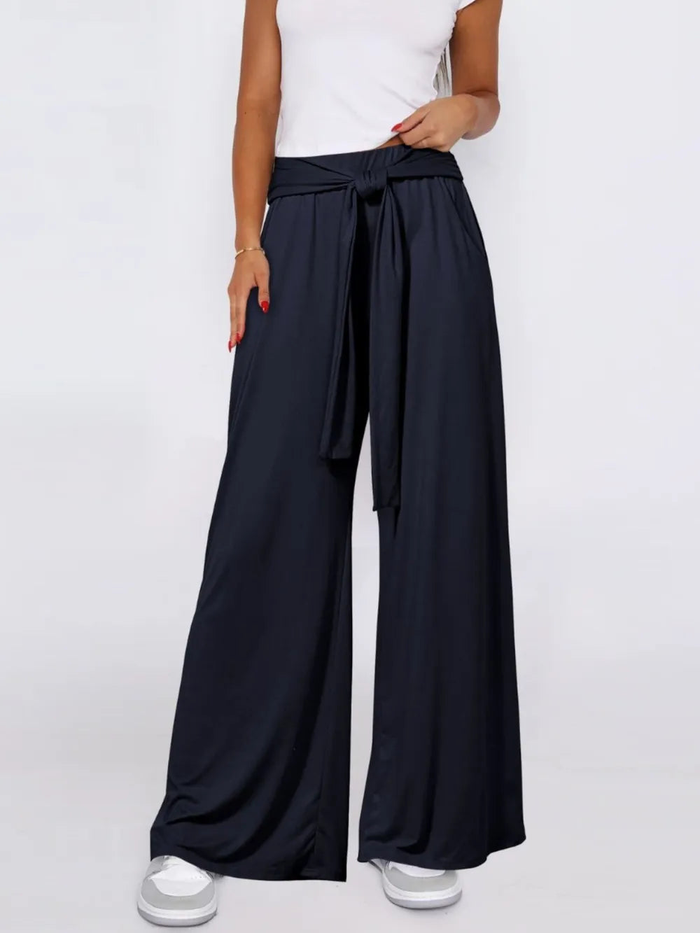 Tied Wide Leg Pants with Pockets - Roe Creation