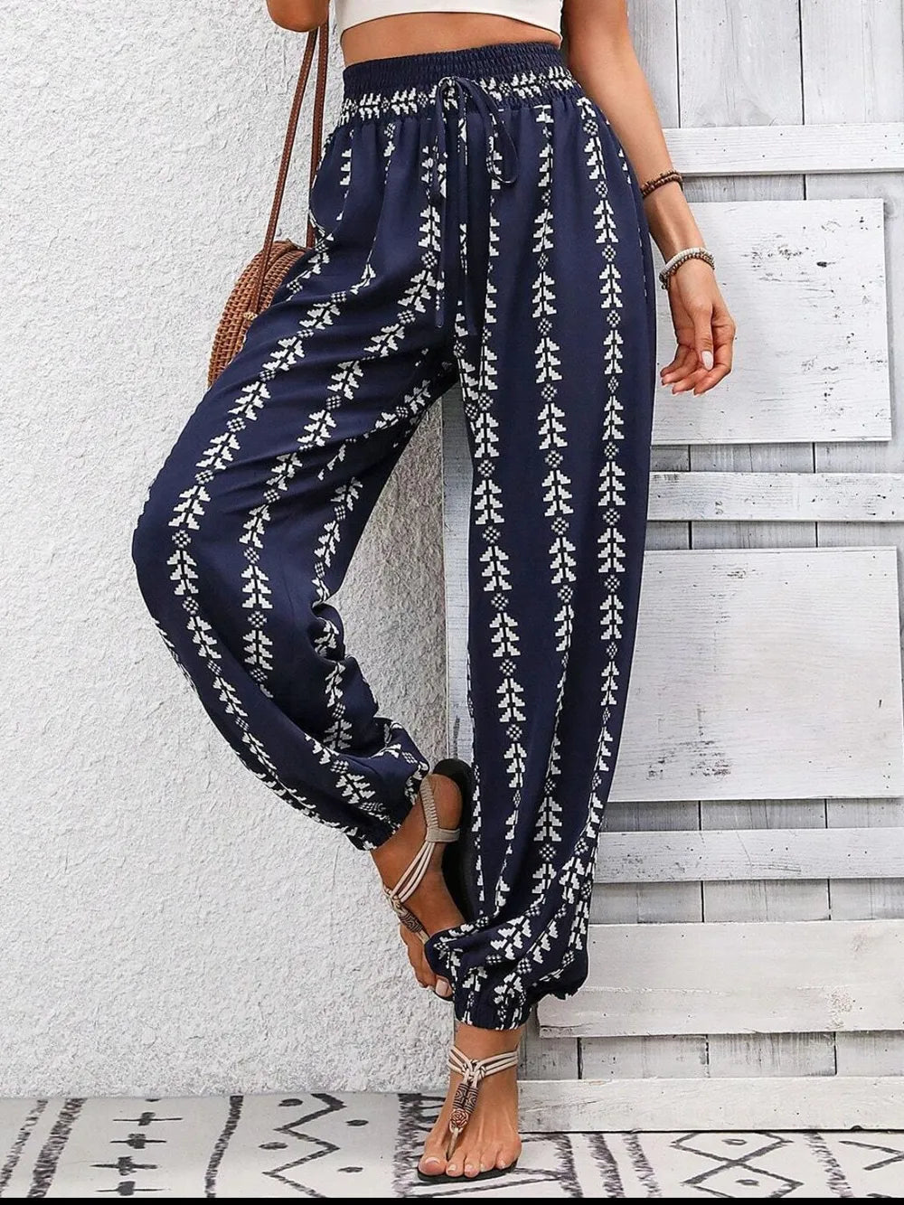 Tied Printed High Waist Pants - Roe Creation