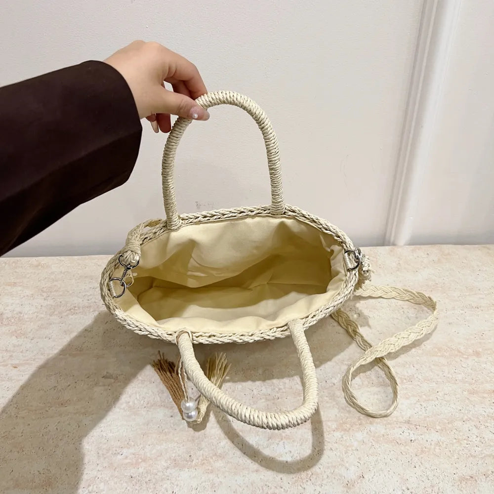 Braided Strap Paper Weave Shoulder Bag - Roe Creation