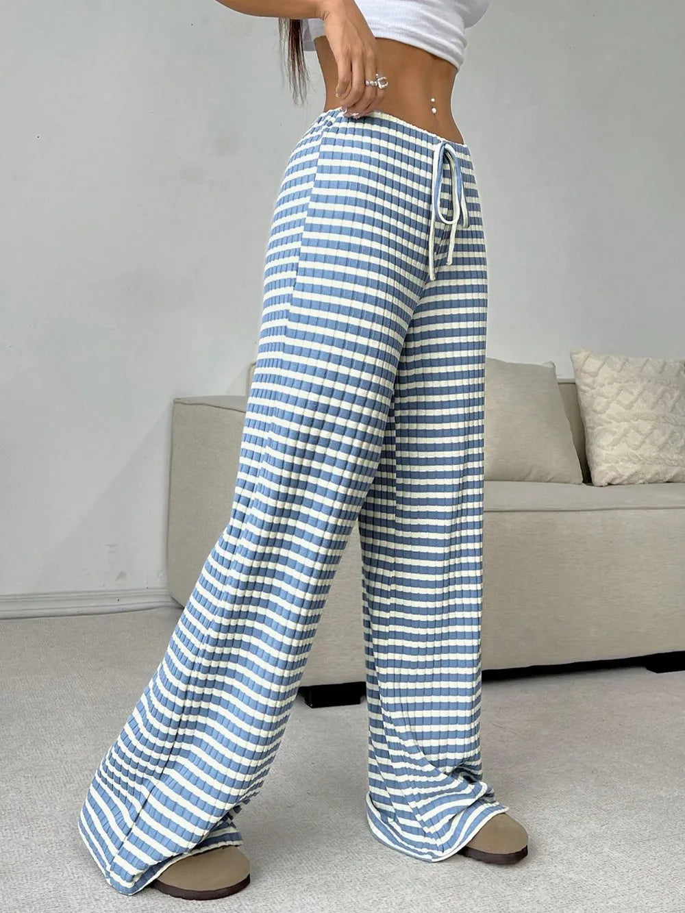 Tied Striped Wide Leg Pants - Roe Creation