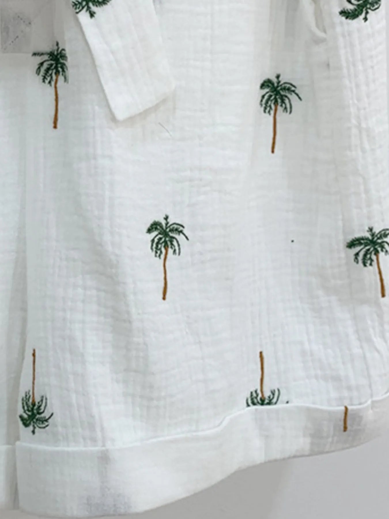 Palm Tree Print Short Sleeve Button-Up Romper with Belt - Roe Creation