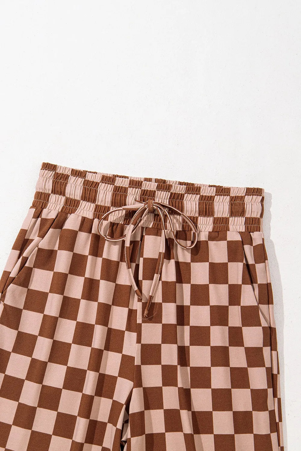 Checkered Elastic High Waist Loose Casual Pants - Roe Creation