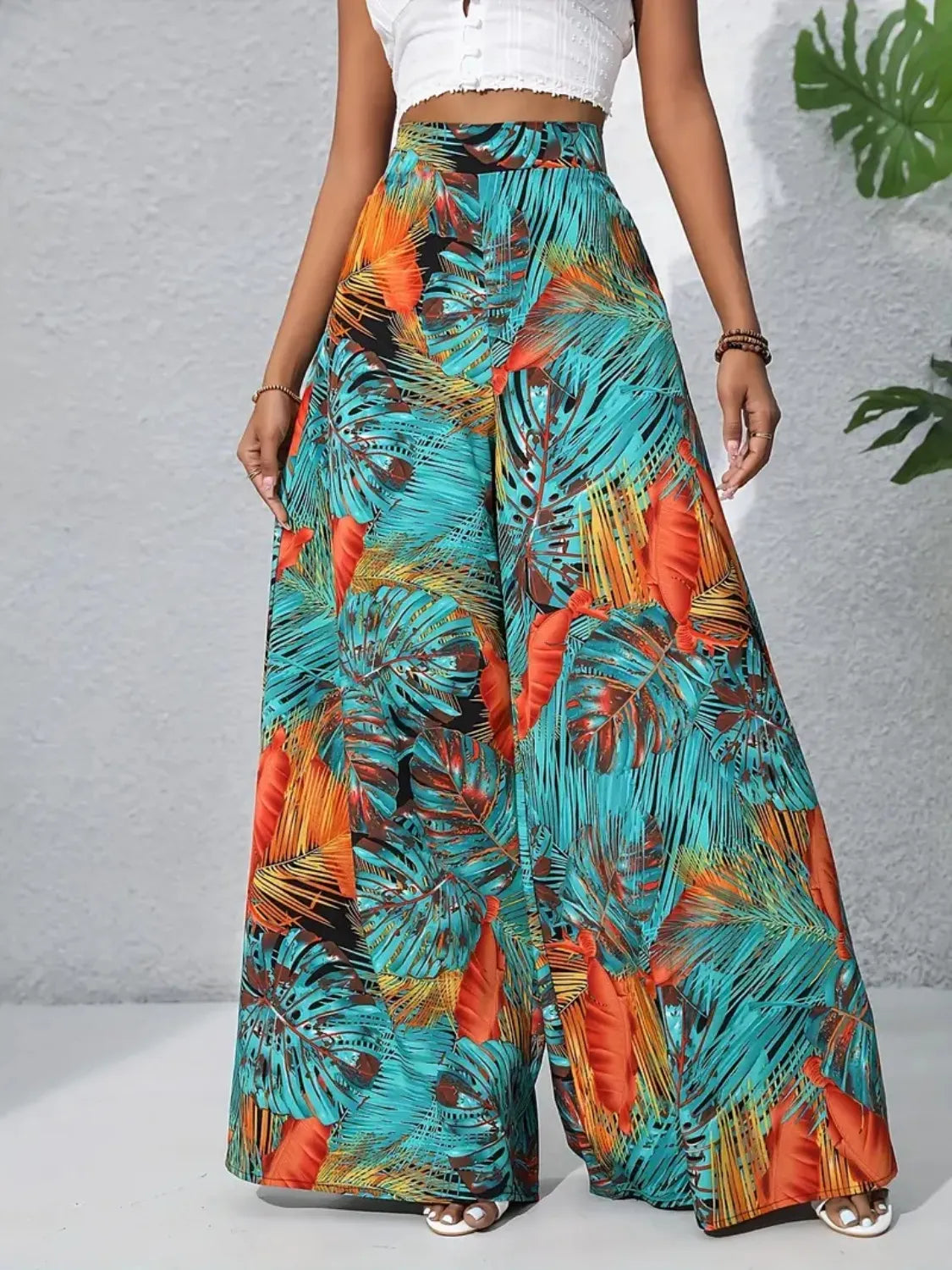 Printed High Waist Wide Leg Pants - Roe Creation