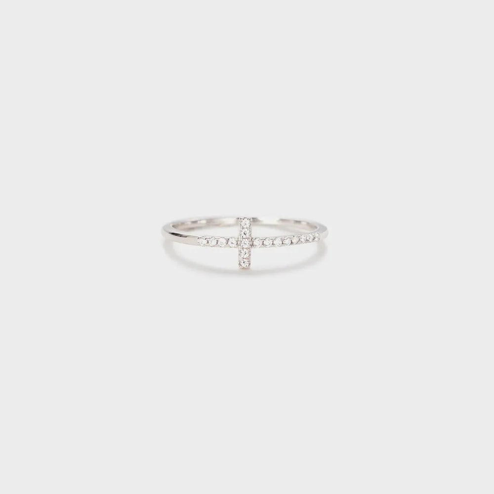 Cross Inlaid Zircon 925 Sterling Silver Ring - Roe Creation