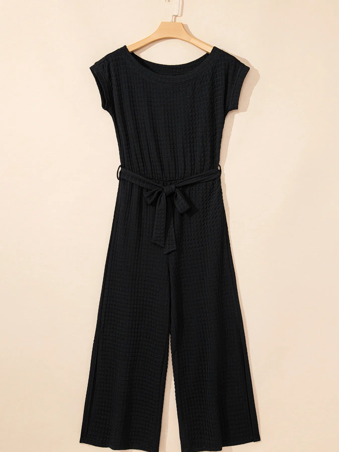 One Shoulder Short Sleeve Knotted Waist Jumpsuit - Roe Creation